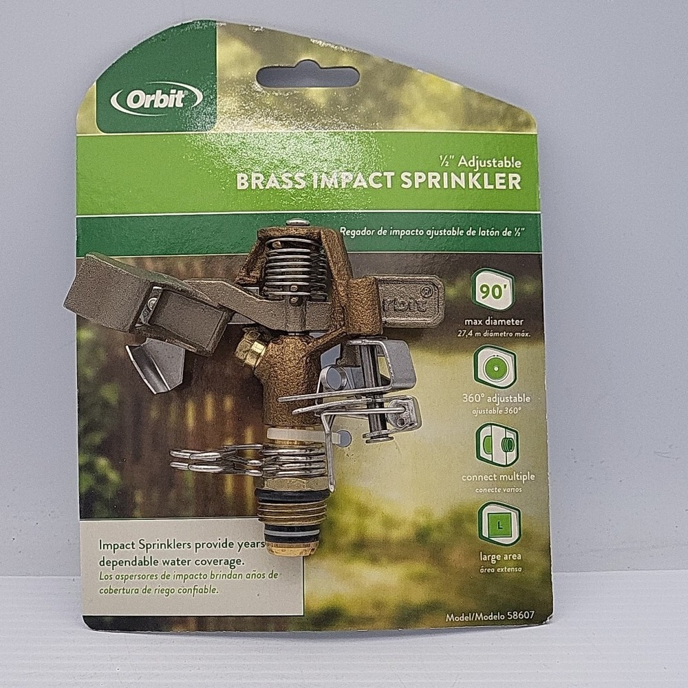 Orbit 58607 Heavy-Duty Brass 1600 sq. ft. Coverage Impact Sprinkler 1/2 MNPT in.